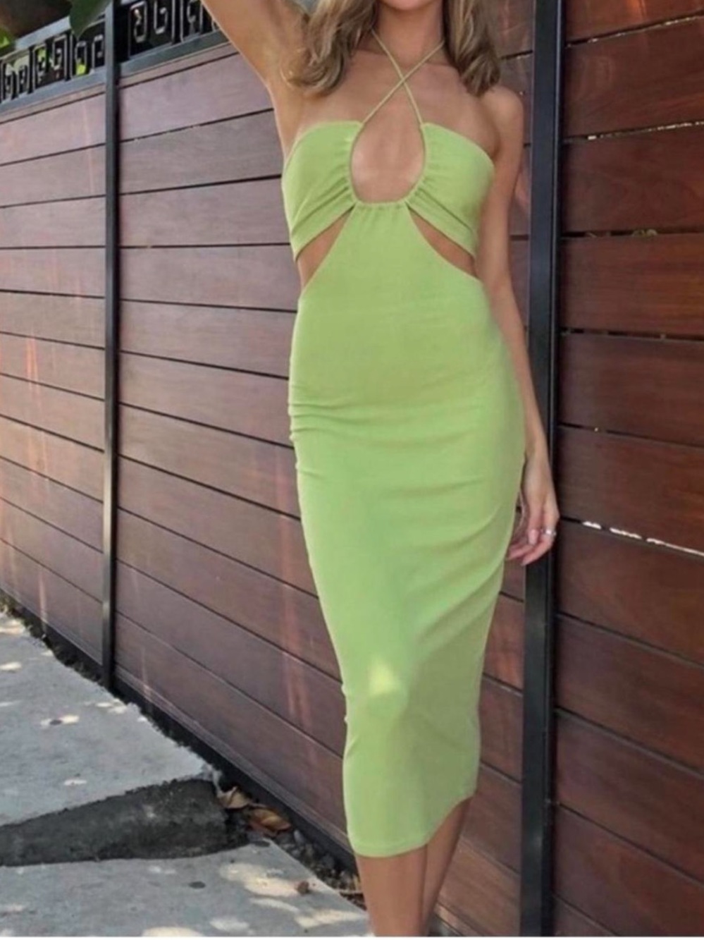 12th Tribe Paradise Kiwi Cutout Maxi Dress Medium